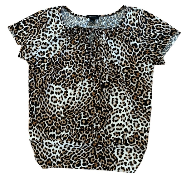 AB STUDIO JAGUAR ANIMAL PRINT TOP Size S Cream Black Brown - Picture 6 of 12